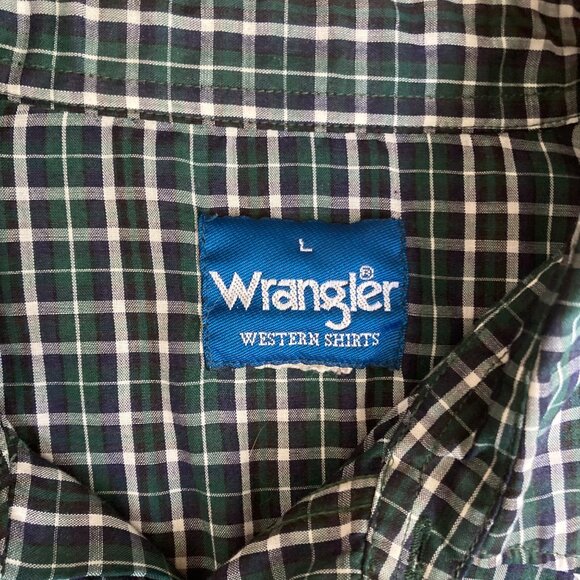 Vintage Wrangler Long-Sleeve Western Shirt Pearl Snap Plaid Green Men's Large - Picture 3 of 5